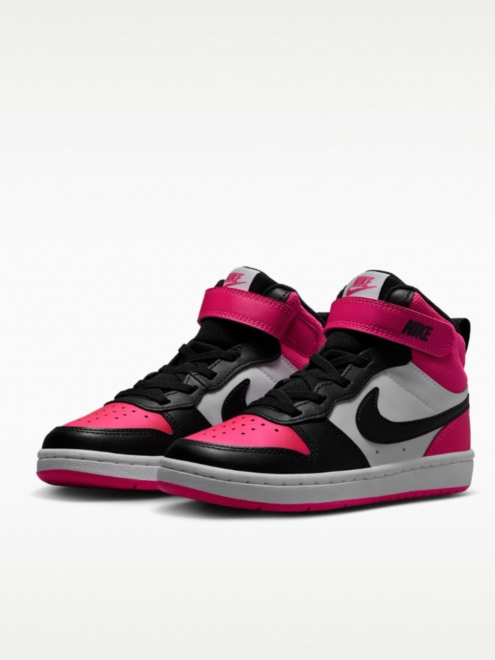 NIKE Court Borough Mid 2 Kids Sneakers Shoes Pink Black White Size 7.5 Toddler - Picture 3 of 8